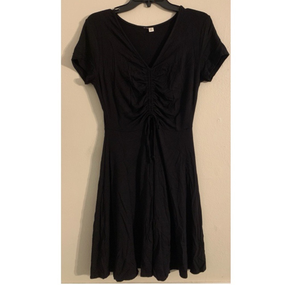 Francescas Black v neck Drawstring Dress Size M